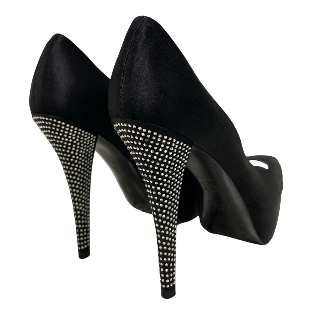Stuart Weitzman Crystal stiletto peep toe satin platform pumps. Sz7M